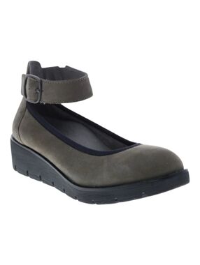Earth Brand Gray Grey Leather Ankle Strap Wedge Dress Shoe Size 6.5 Wide 6 1/2 W
